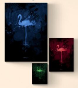 flamingo set of 3 colors each has a different size BRG - Large Blue, medium Red, Small Green