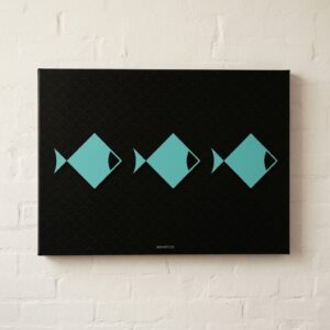 Geometric fish 3.0, teal on black