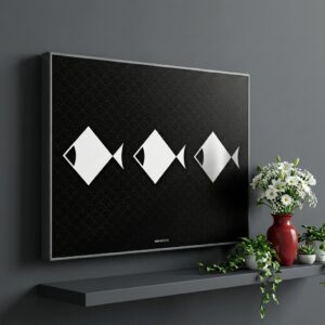 Geometric fish 3.0, white on black