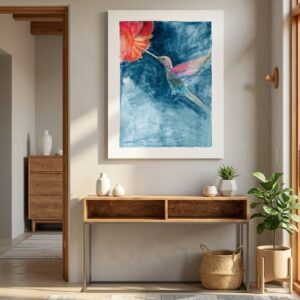 Hummingbird Elegance on Blue