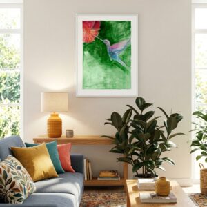 Hummingbird Elegance on Green